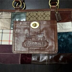 Coach Patchwork Leather Shoulder Bag in Brown, Tan, Cream, Green, Burgundy, Navy